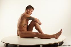 Nude Man White Sitting poses - simple Athletic Short Brown Sitting poses - ALL Realistic